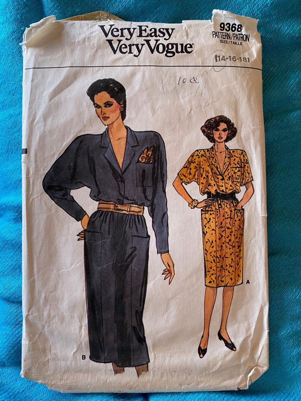 Vogue 9368 shirt dress pattern size 14